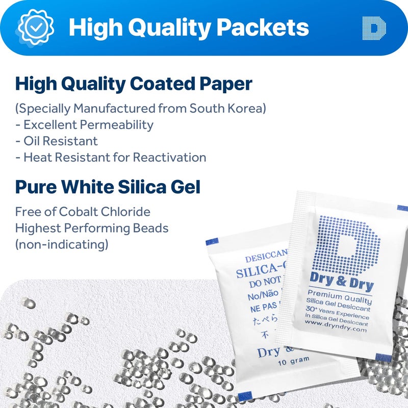 Dry & Dry 10 Gram [100 Packets] Silica Gel Packets Silica Gel Desiccants, Silica Gel Packs - Rechargeable (Food Safe) Silica Gel Packets, Silica Packets - Image 2